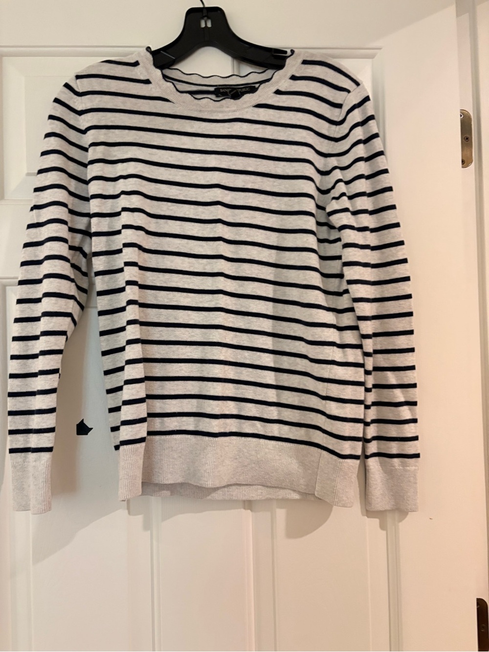 Banana Republic Navy and White Striped Scoop Neck Sweater